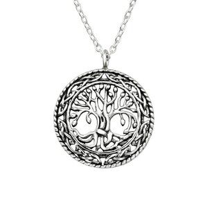Sterling Silver Round Tree of Life Pendant Necklace